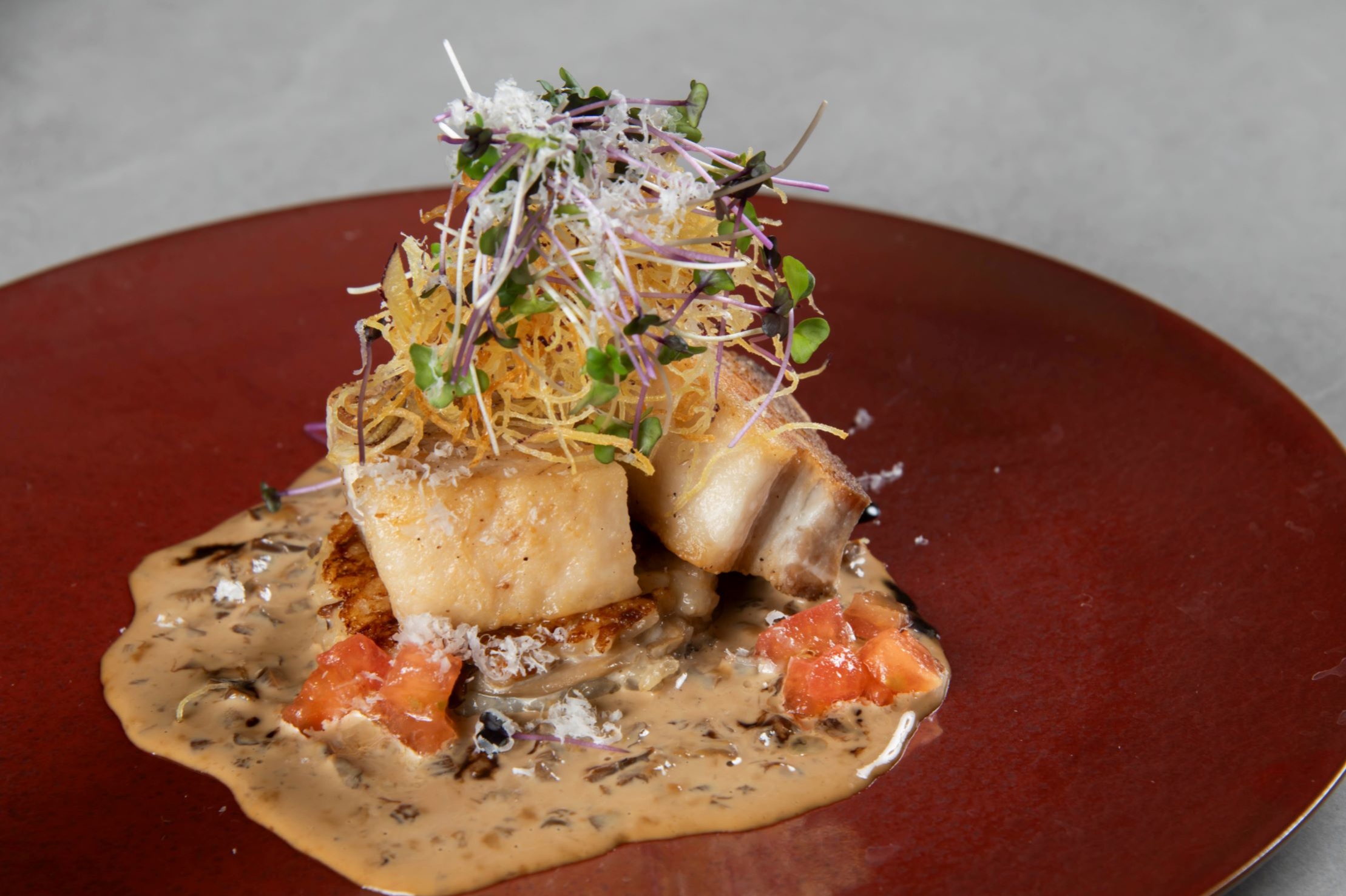 まごころ豚のソテーとポルチーニ茸の焼リゾット